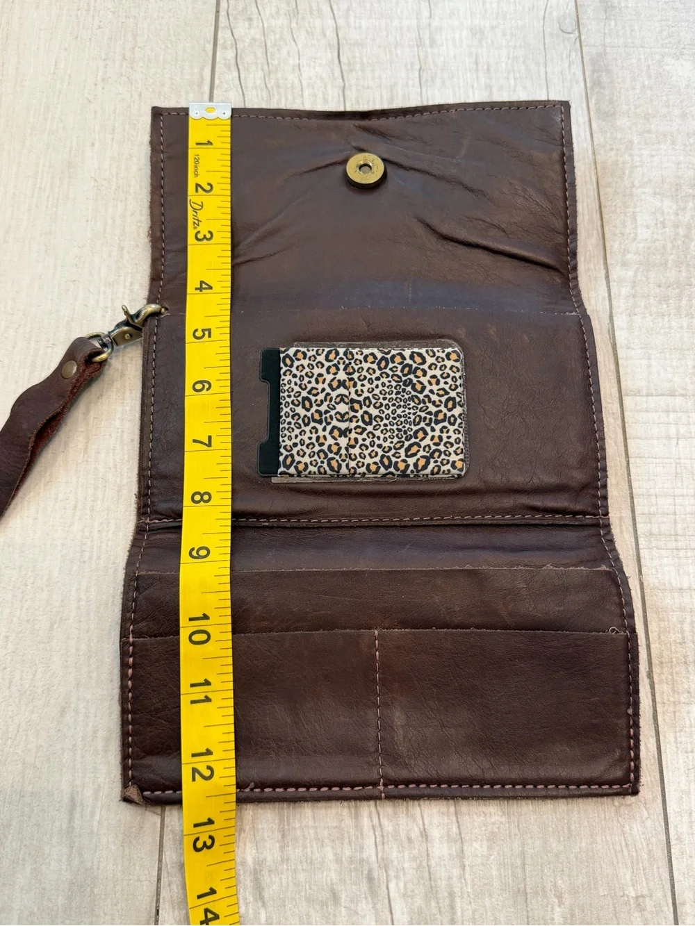 Upcycled Leopard Print Wristlet Clutch - Brown